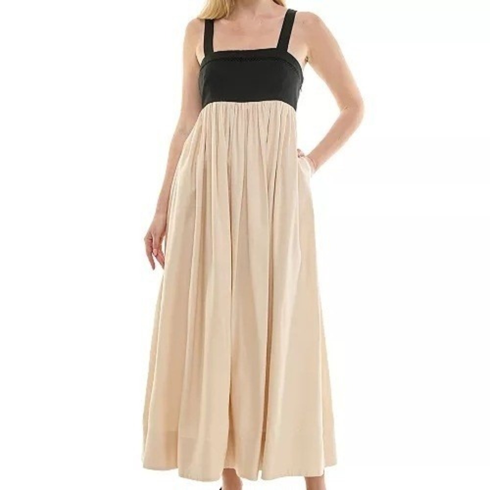 Taylor Sleeveless Empire Waist Strap Contrast Cream Onyx A Line Dress Womens 10